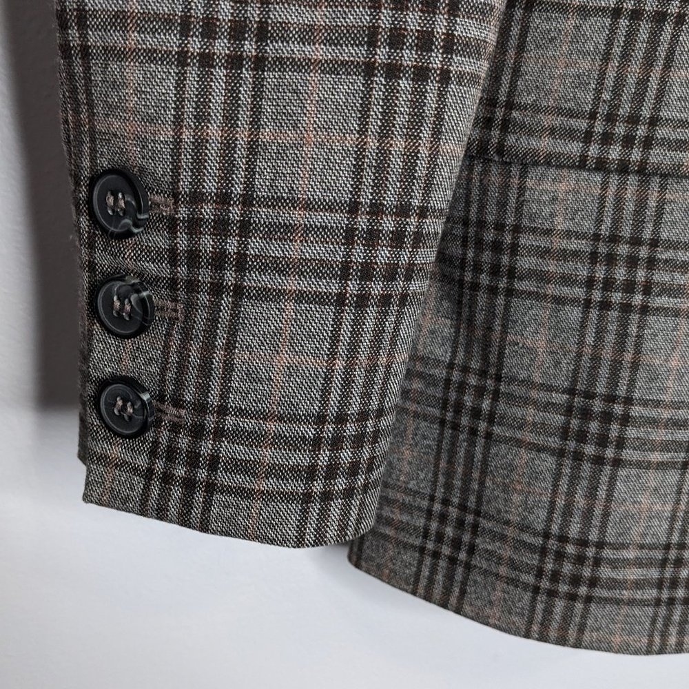 Free People Gray Tone Plaid Ashby Blazer Long Sleeve Double Breasted Size S - Picture 7 of 9